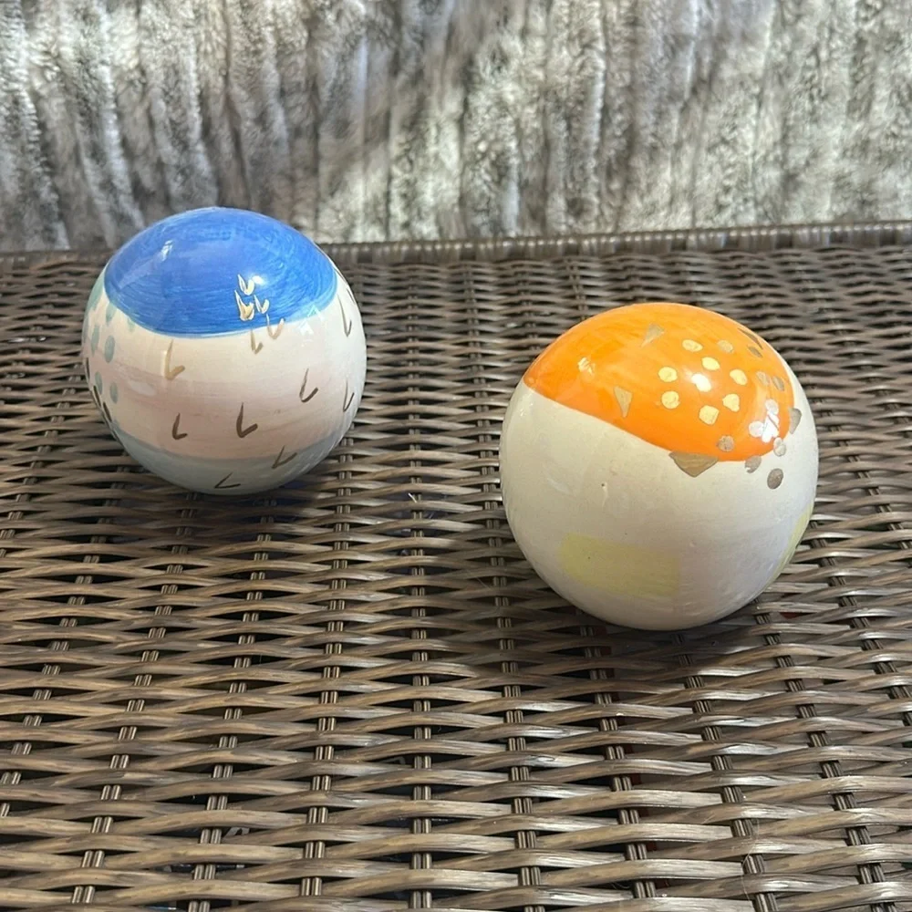 Pier 1 Abstract painted ceramic decorative sphere set of 2